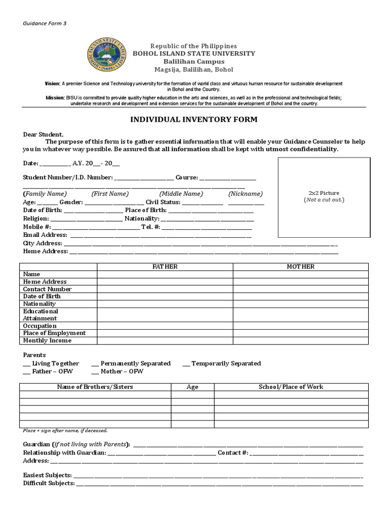 Individual Inventory Guidance Form | PDF