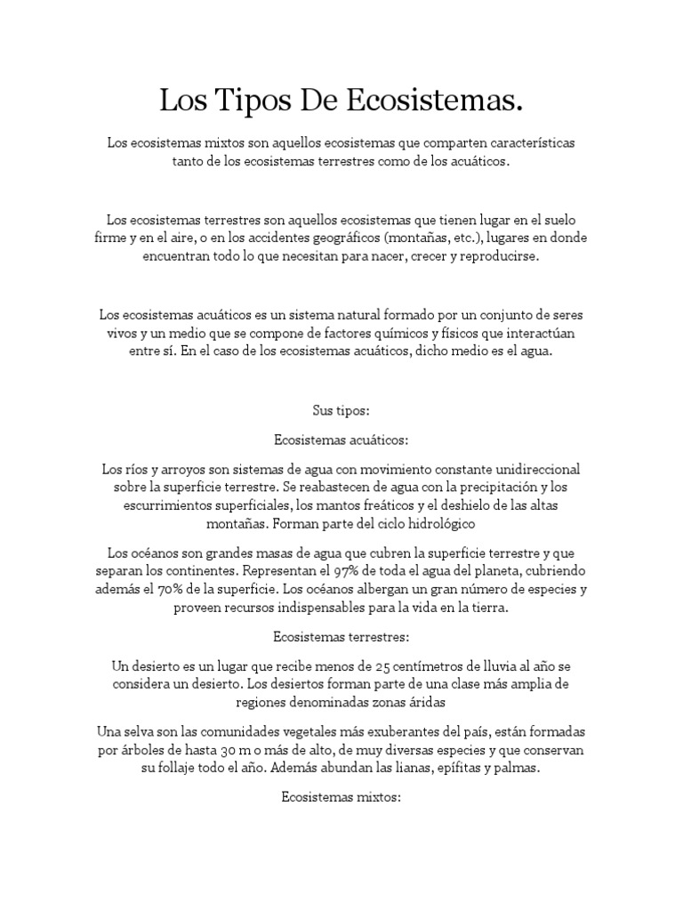 Los Tipos de Ecosistemas | PDF | Ciencia y matemáticas