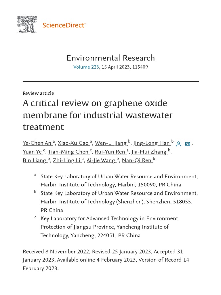 A Critical Review On Graphene Oxide Membrane For Industrial Wastewater
