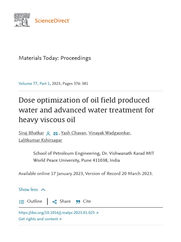 Dose Optimization of Oil Field Produced Water and Advanced Water
