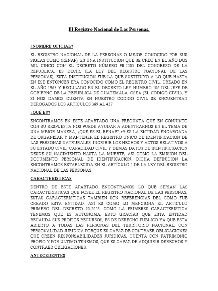 El Registro Nacional De Las Personas Pdf Gobierno Justicia