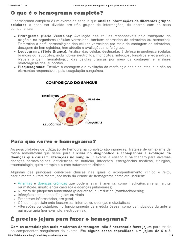 Interpretação do Hemograma Completo | PDF | Anemia | Sangue