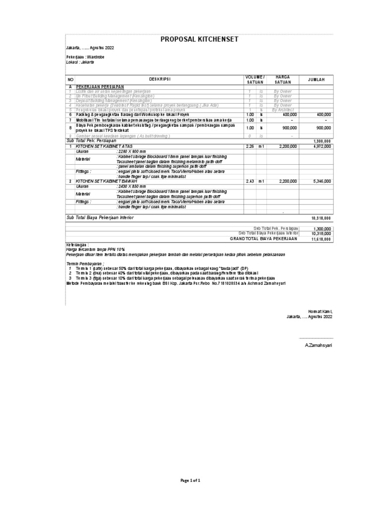 RAB Kitchen Set dan Biaya Pekerjaan | PDF
