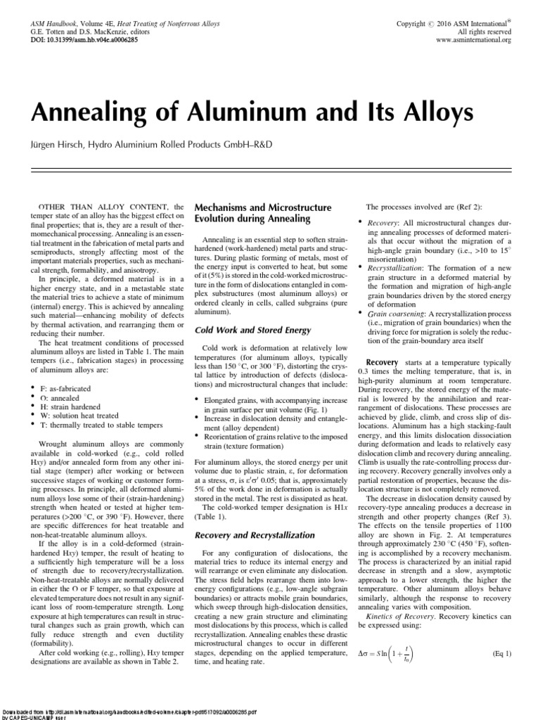 Annealing of Aluminum and Its Alloys Ju Rgen Hirsch, Hydro Aluminium