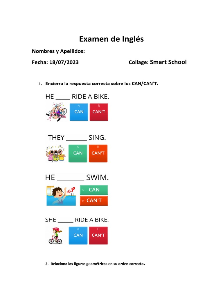 Examen de Inglés para Primaria | PDF | Métodos y materiales de ...