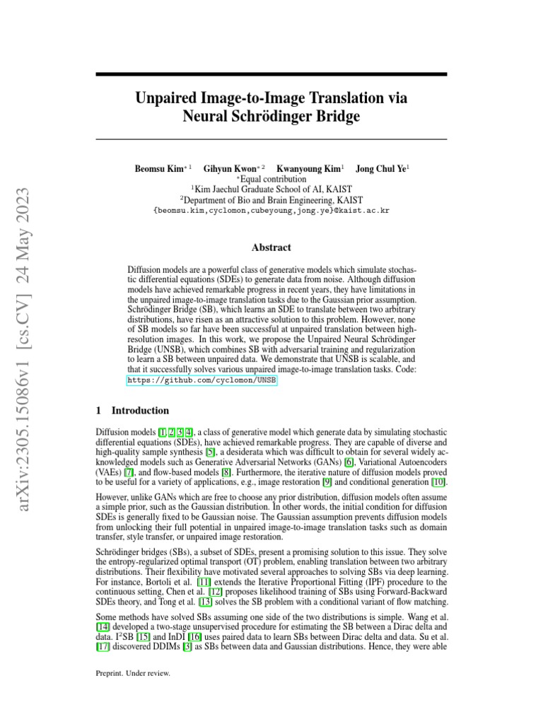 Unpaired Neural Schrödinger Bridge | PDF | Stochastic Differential ...