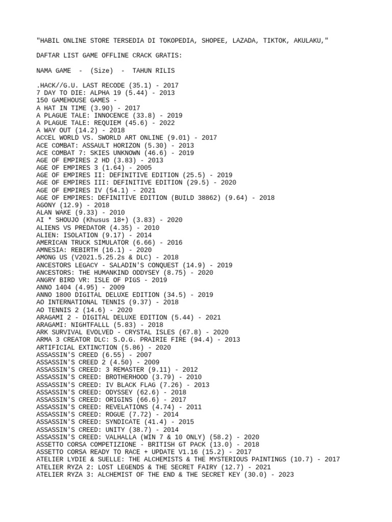 List Game Software Update 16 06 2023 PDF Resident Evil Star Wars