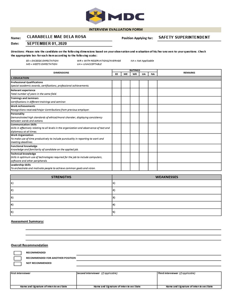 Interview Evaluation Form | PDF | Evaluation | Cognition