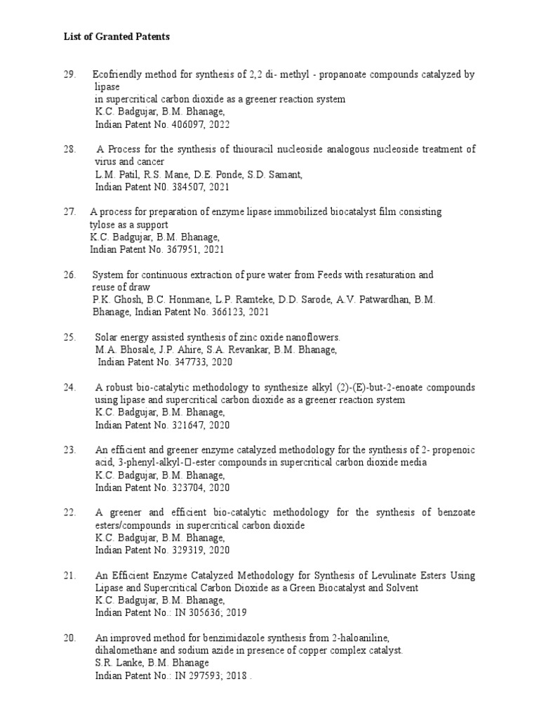 Patents List | Download Free PDF | Catalysis | Alkene