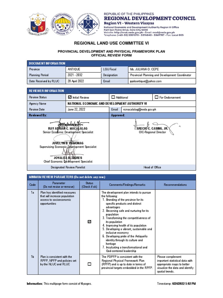 PDPFP Review Guidelines for Antique | PDF | Disaster Risk Reduction