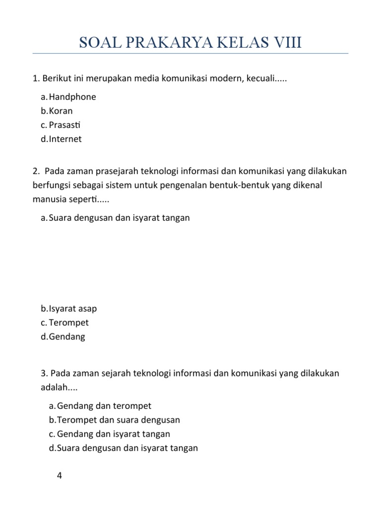 Soal Prakarya Kelas VIII Semester 2 | PDF