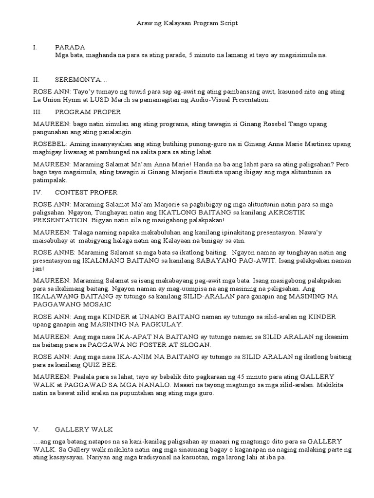 Araw NG Kalayaan Program Script | PDF