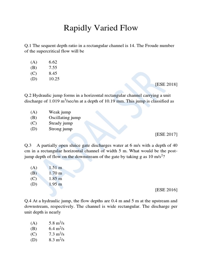 Hydraulic Jump and Sequent Depth Analysis | PDF | Dynamics (Mechanics ...