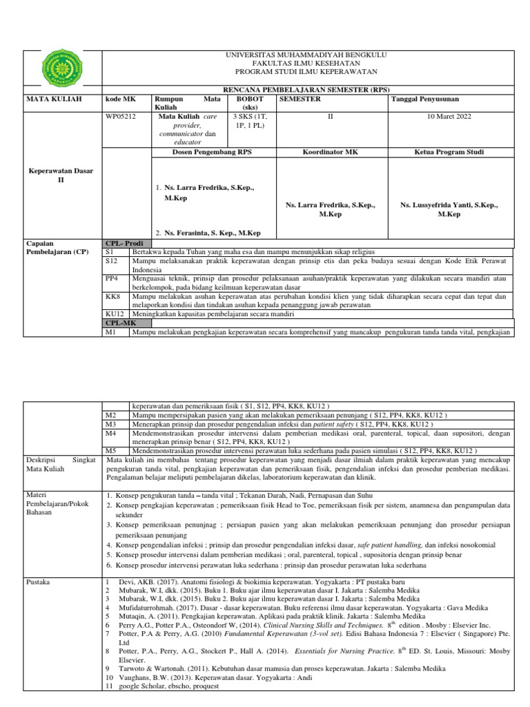 RPS Keperawatan Dasar II UMB | PDF