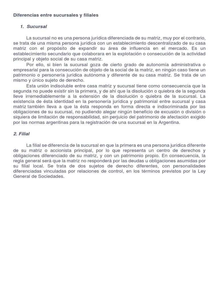 Sucursales vs. Filiales: Claves Jurídicas | PDF