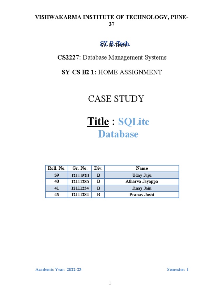 Case Study - SQL Lite Database | PDF | Databases | Information ...