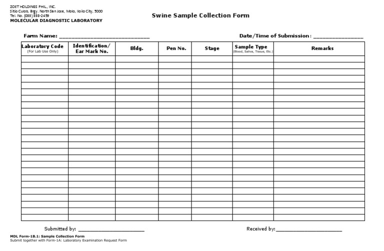 Laboratory Sample Collection Form - Swine-5 | PDF