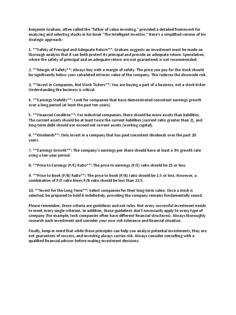 Graham's Value Investing Principles | PDF | Investing | Price–Earnings ...