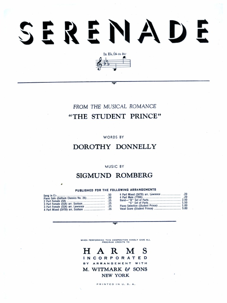 Serenade From the Student Prince by Sigmund Romberg PDF