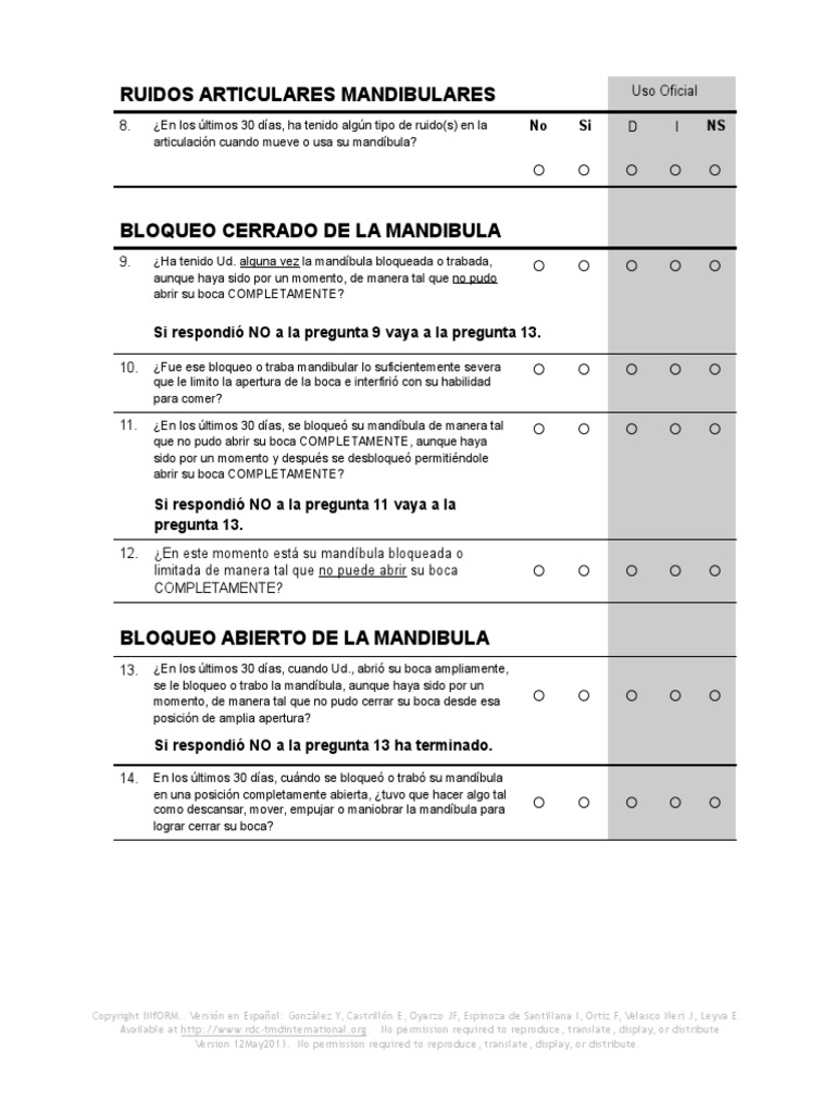 DC-TMD Cuestionario de Sintomas P2 | PDF