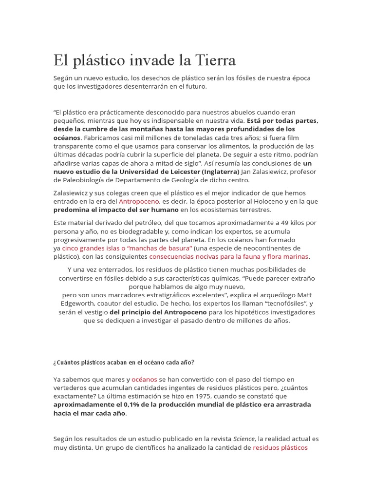 El Plástico Invade La Tierra | PDF | El plastico | Residuos