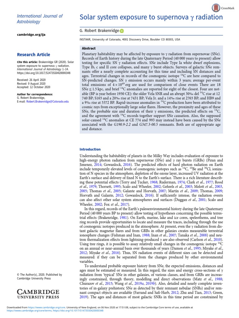 Supernova Gamma Radiation Effects on Earth | PDF | Supernova | Physics