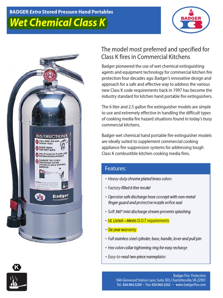 BADGER - Wet Chemical Class K | PDF | Manufactured Goods | Equipment