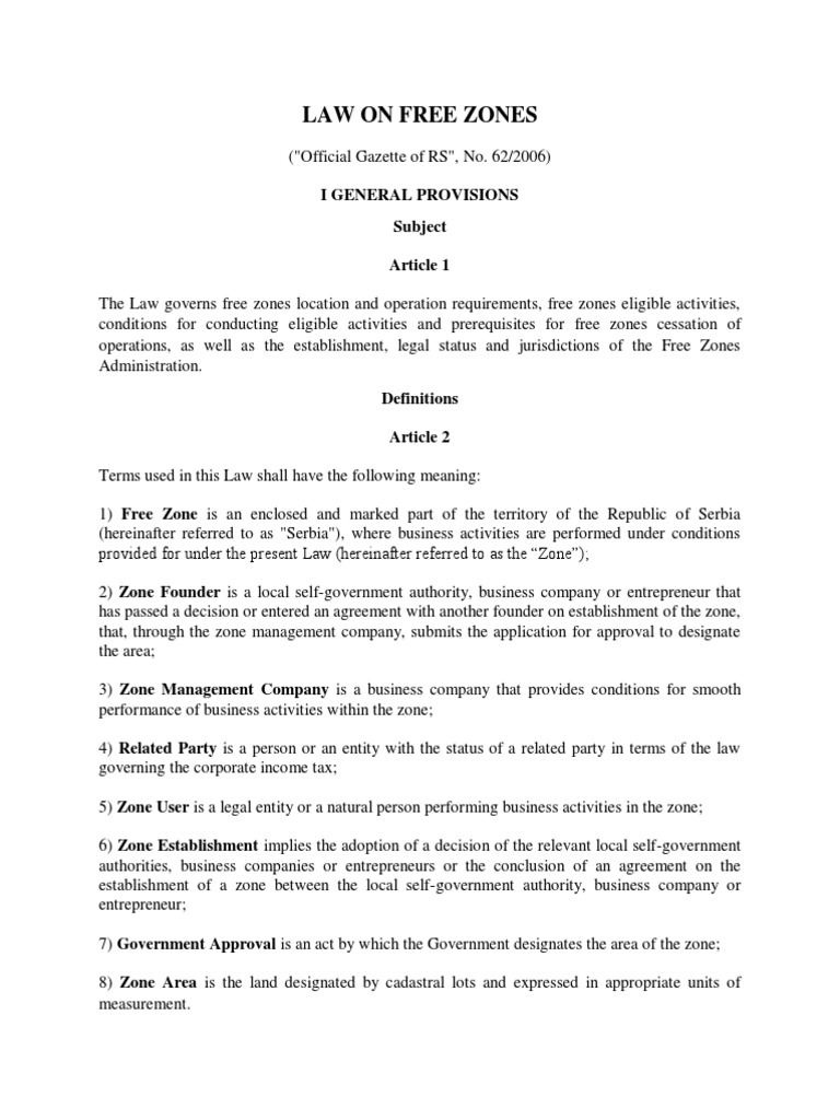 Law On Free Zones PDF Customs Taxes