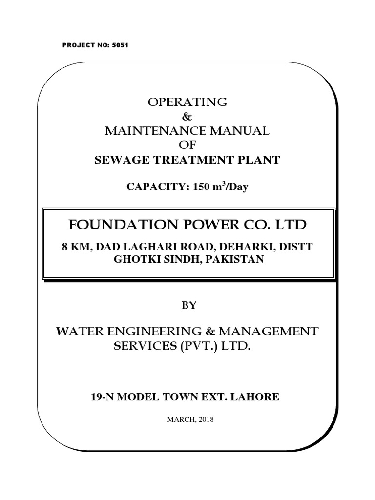 Sewage Treatment Plant O&M Manual | PDF | Sewage Treatment | Effluent