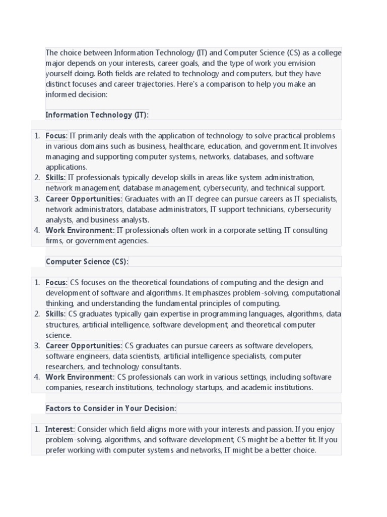 Choosing Between IT and CS Majors | PDF | Computer Science | Computing