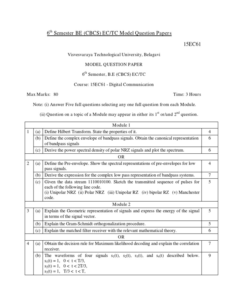 VTU Model Question Papers VI Sem ECE TCE PDF Information And