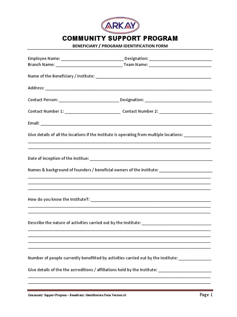 Beneficiary Identification Form | PDF for Free Printable Beneficiary Forms Pdf