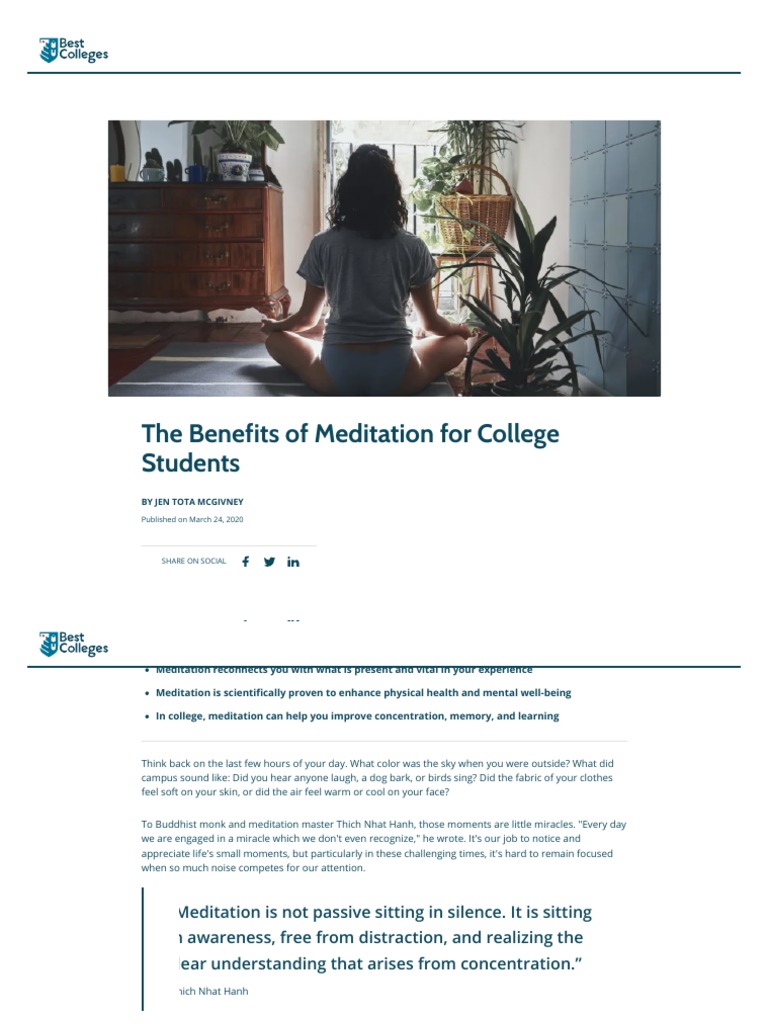 Meditation For College Students | PDF | Meditation | Breathing