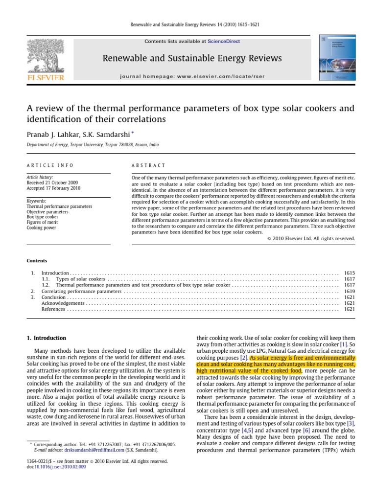 Thermal Performance of Box Solar Cookers | PDF | Solar Energy ...