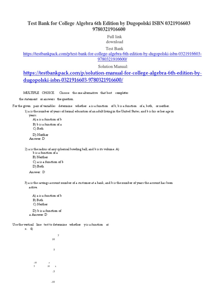 College algebra 6th edition by dugopolski isbn test bank pdf prices