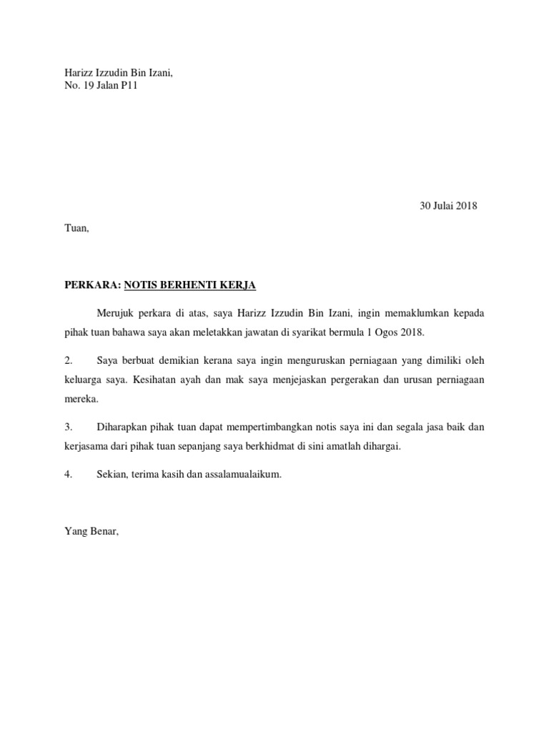 Surat Berhenti Kerja Pdf