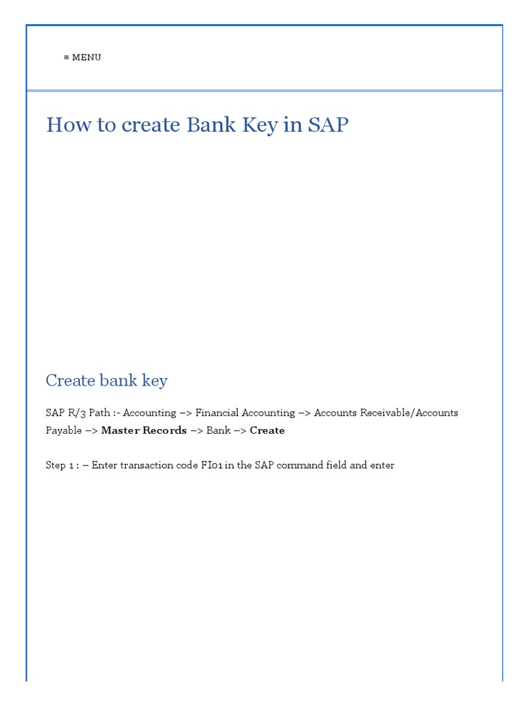 how-to-create-bank-key-in-sap-sap-tutorial-pdf