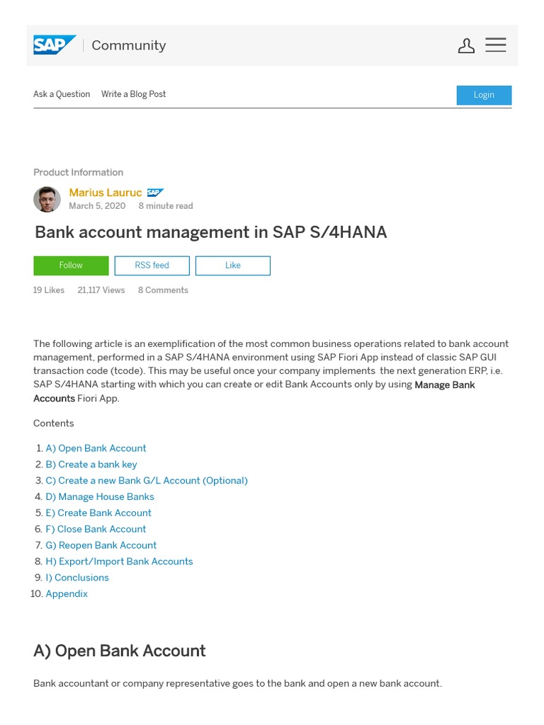 SAP S/4HANA Bank Account Management Guide | PDF | Banks | System Software