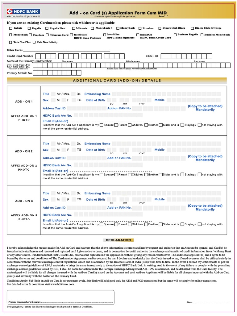 HDFC Add-on Card Application Form | PDF | Identity Document | Access ...