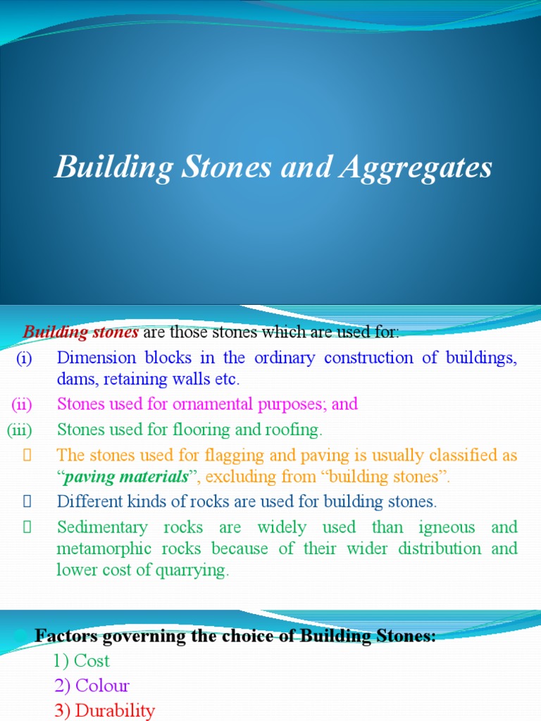 Building Stones and Aggregates Overview | PDF | Rock (Geology) | Minerals