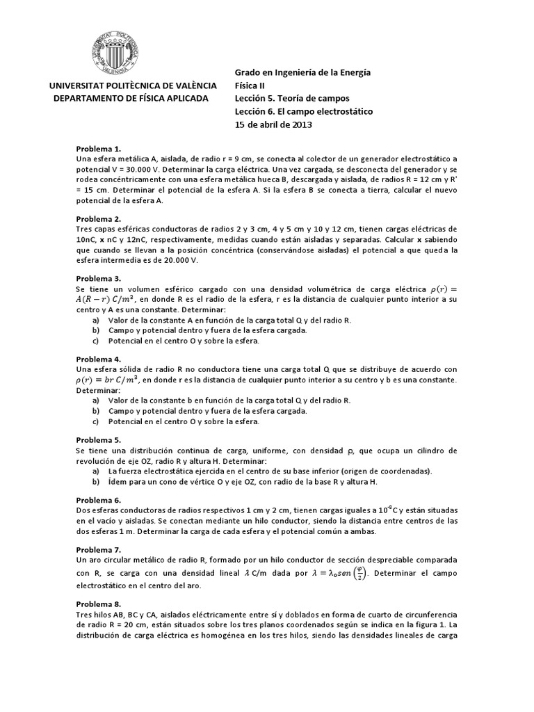 Lecci%C3%B3n+5%2C6%2C+ejercicios+campo+y+potencial+GIE | PDF | Energía ...