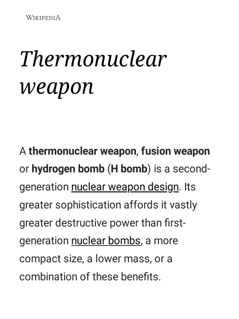 Thermonuclear Weapon Overview | PDF | Nuclear Weapons | Nuclear Fission