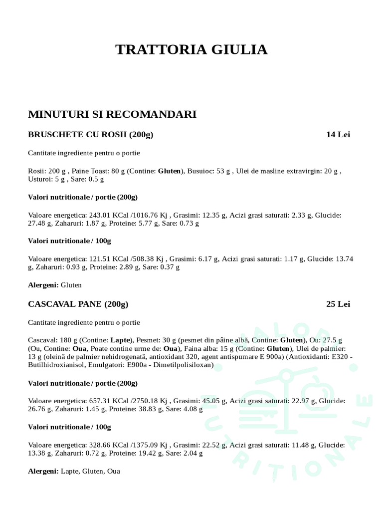 Informatii Nutritionale | PDF