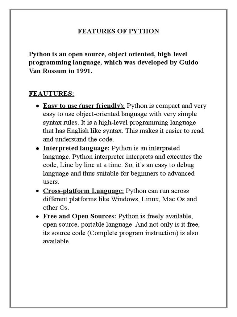 Features of python pdf python programming language microsoft excel