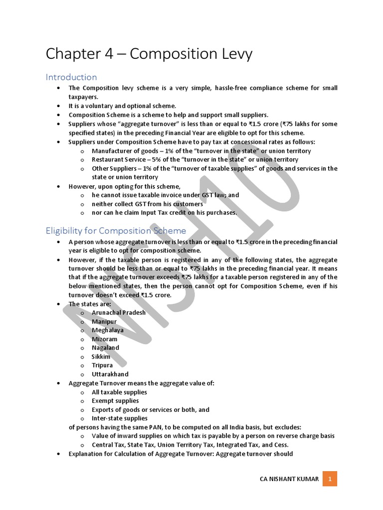 Chapter 4 Composition Levy Notes PDF Value Added Tax Taxes