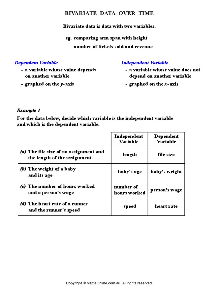 Bivariate Data Over Time Dependent Variable Independent Variable PDF