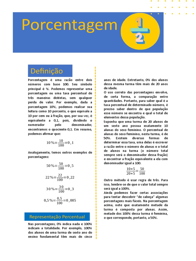 Porcentagem É Uma Razão Entre Dois Números Com Base 100 | PDF ...