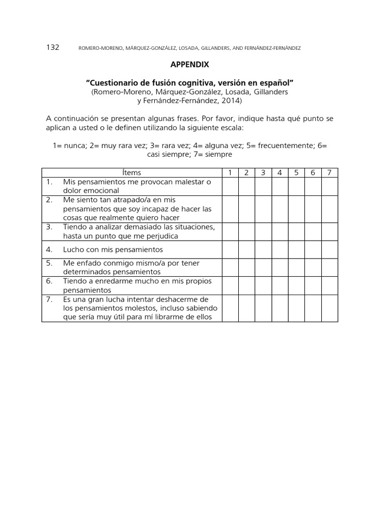 Apendix Cuestionario de Fusion Cognitiva | PDF