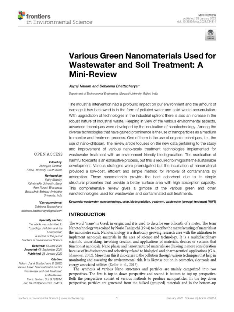 Green Nanomaterials for Wastewater Treatment | PDF | Nanoparticle ...