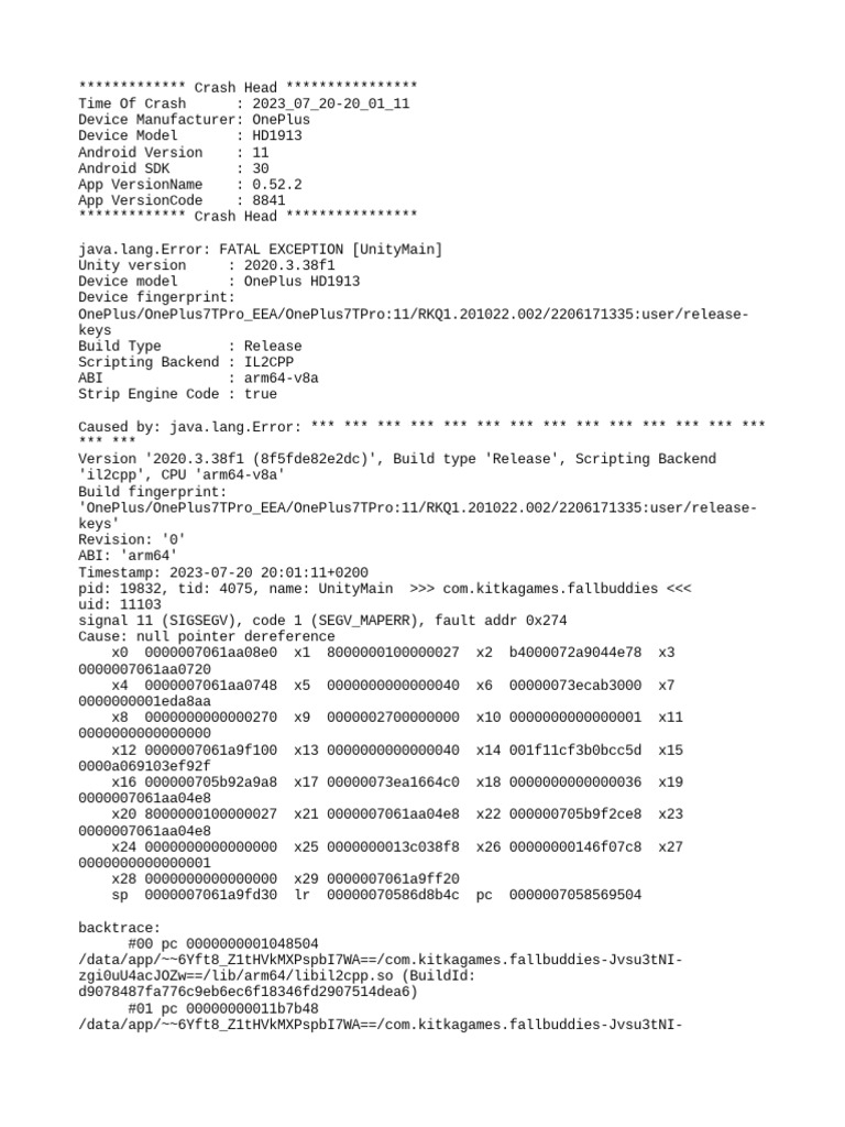 OnePlus Crash Report: Unity Error | PDF | Android (Operating System ...